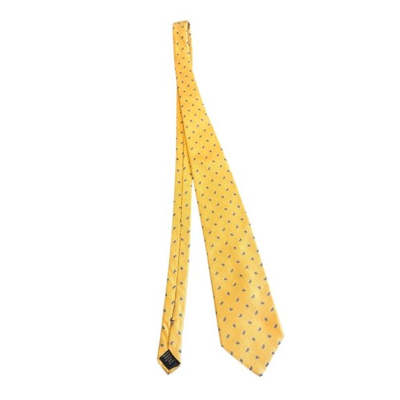 Brooks Brothers Pure Silk Woven in Italy Yellow Neck Tie Blue Paisley Luxury - Picture 4 of 7